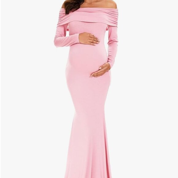 Glampunch Dresses & Skirts - Glampunch Off Shoulders Maternity Dress Long Sleeve Ruched Maternity Gown Baby S